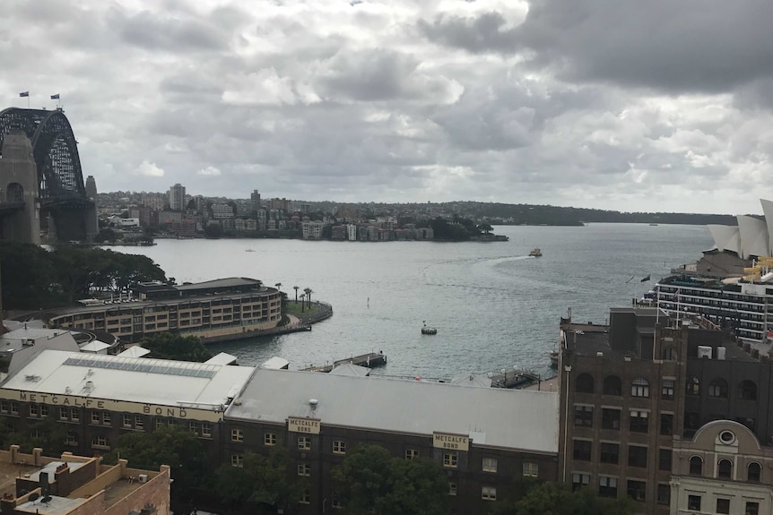 A view of Sydney Harbour, including the bridge and the Opera House, from the Sirius building.