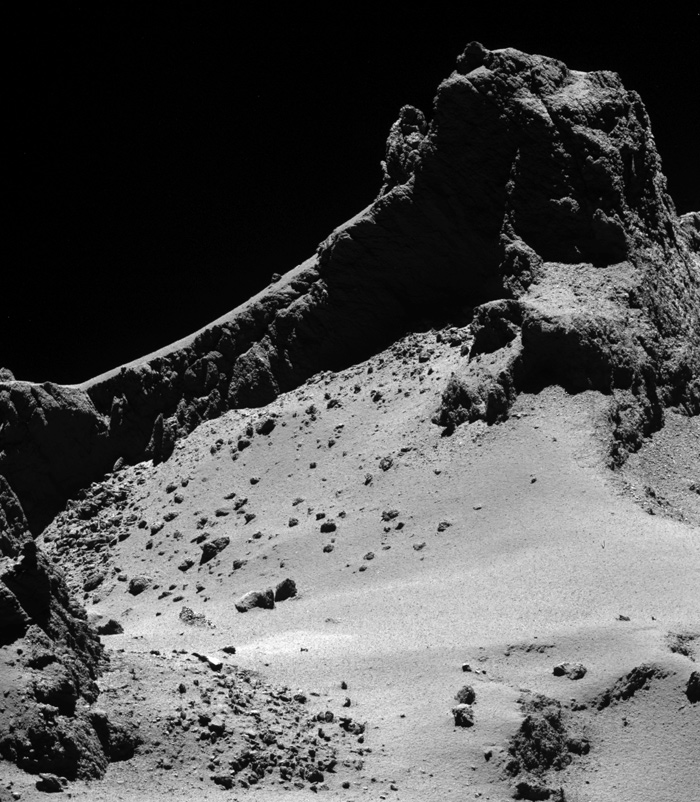 A close-up of the smaller section of comet 67P