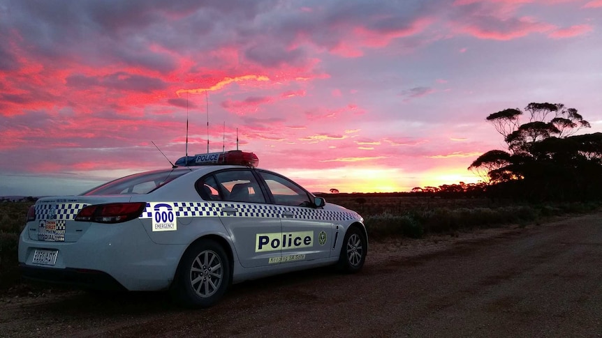 SA Police car pictured at sunset