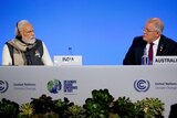 PMs Morrison and Modi regard each other at the COP26 meeting, November 2, 2021.