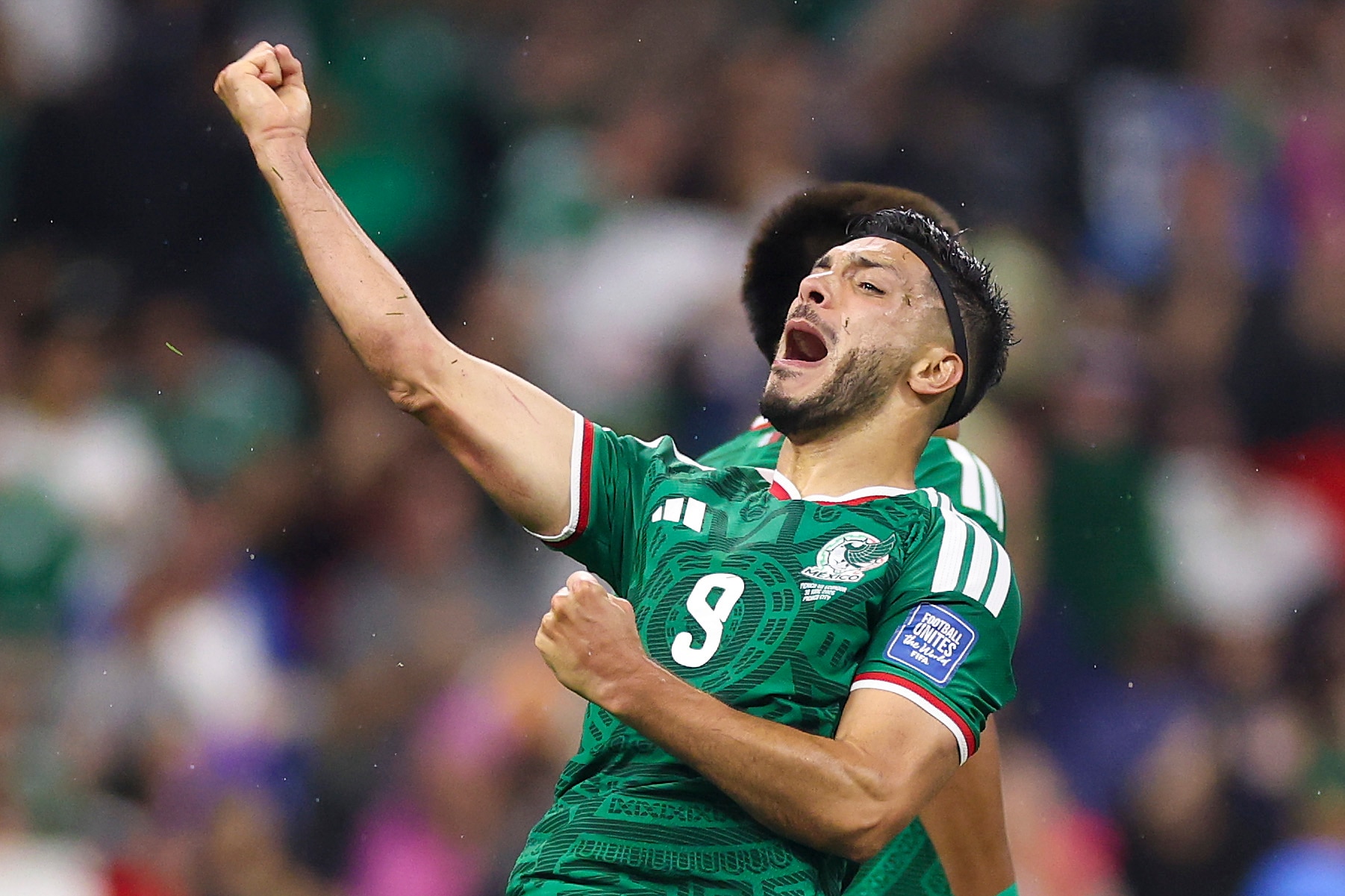 Raul Jimenez celebrates scoring against Ecuador