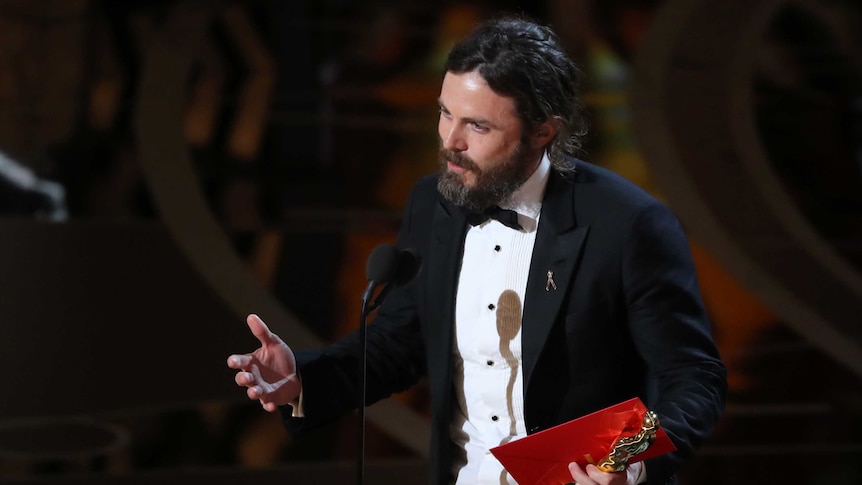 Casey Affleck speaks as he accepts the Oscar for Best Actor for Manchester by the Sea. 