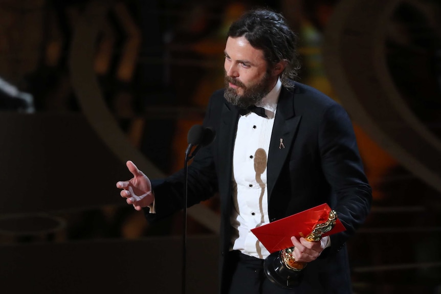Casey Affleck speaks as he accepts the Oscar for Best Actor for Manchester by the Sea. 