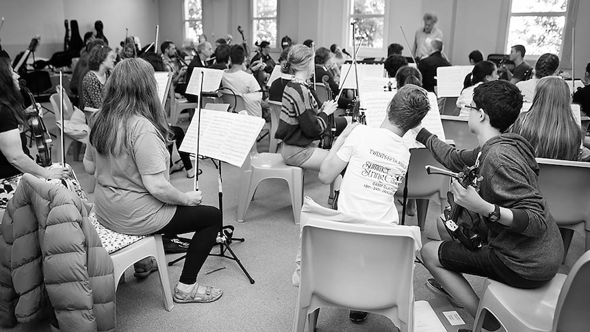 A string orchestra in practice