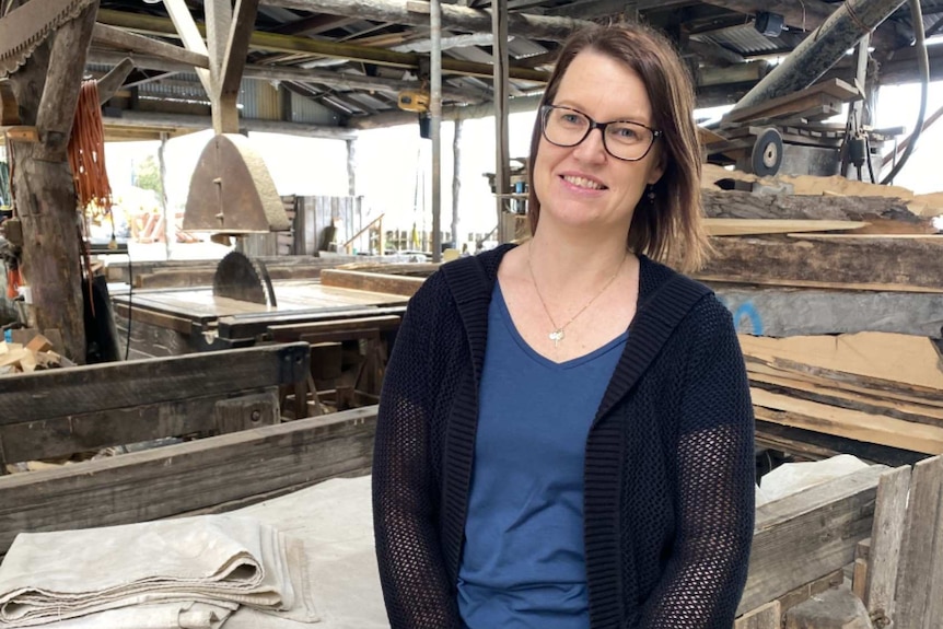 Kellie Morrison, owner of Morrison's Huon Pine Sawmill at Strahan.