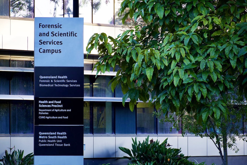 Front sign of the Queensland Health Forensic and Scientific Services (QHFSS) lab