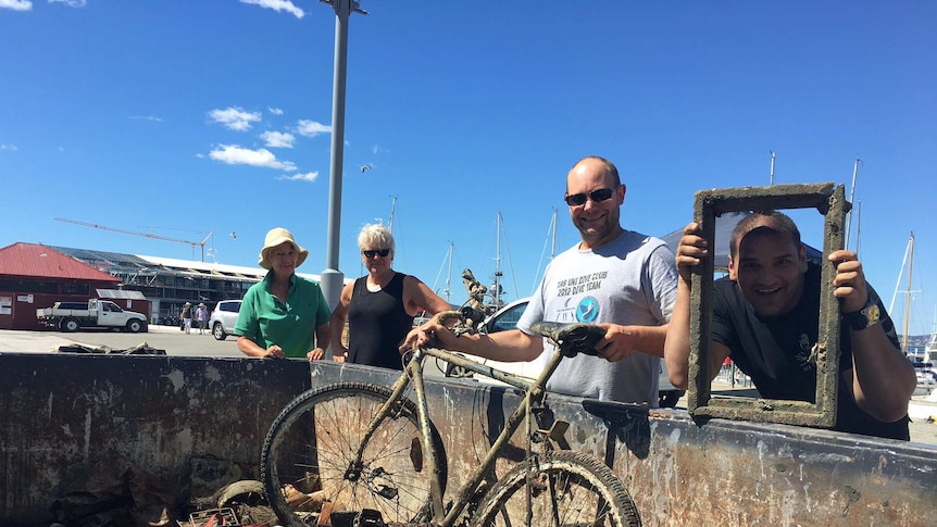 Dive club members with rubbish from the River Derwent