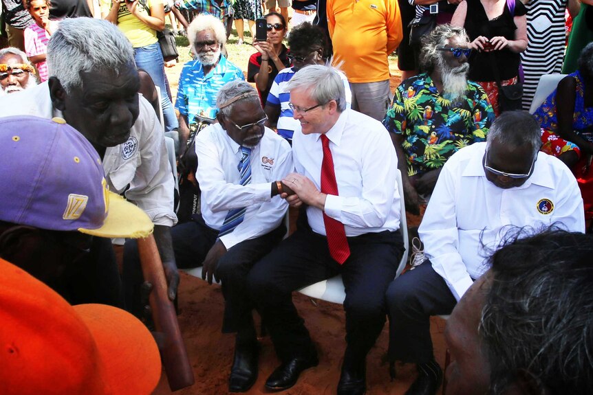 Kevin Rudd with Mr Wunungmurra and Galarrwuy Yunupingu