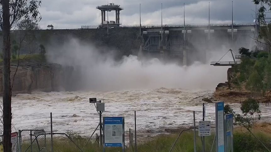 Water being released from a huge dam.