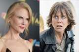 A composite photo showing Nicole Kidman on a red carpet and in the film Destroyer.