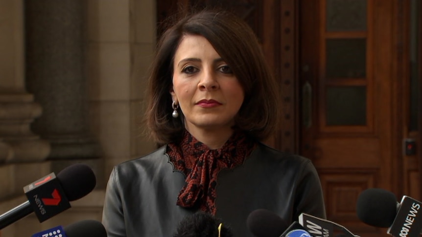 Victorian Local Government Minister Marlene Kairouz speaks to media outside Parliament.