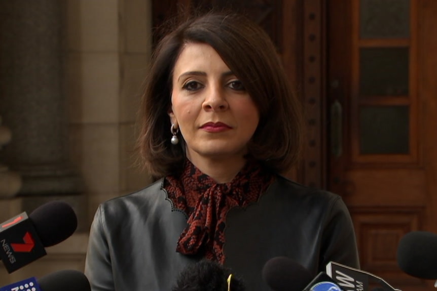 Former Victorian Local Government Minister Marlene Kairouz speaks to media  in 2018.
