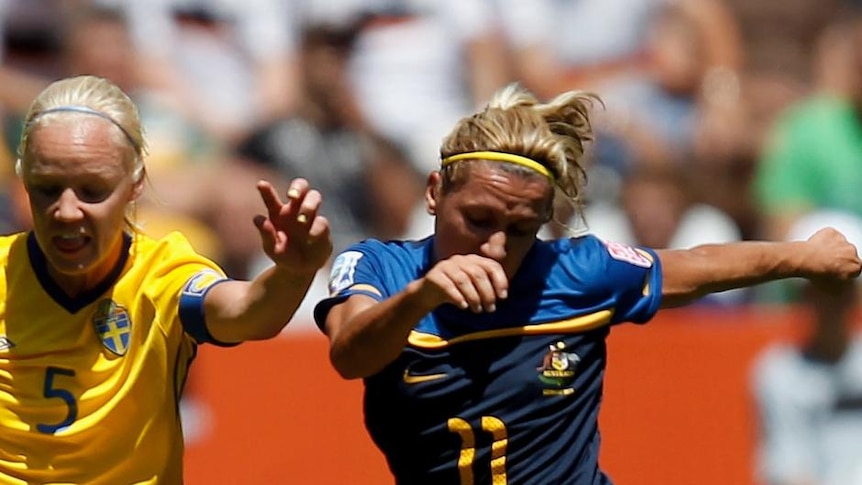Matildas striker Lisa de Vanna battled hard all game to try and bring her side back into the contest.