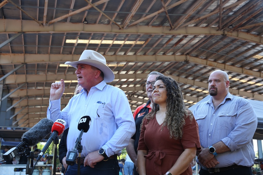 Deputy Prime Minister Barnaby Joyce speaking at a press conference with the NT CLP candidates.