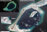 Satellite images show Chinese installations on Subi Reef in the South China Sea.