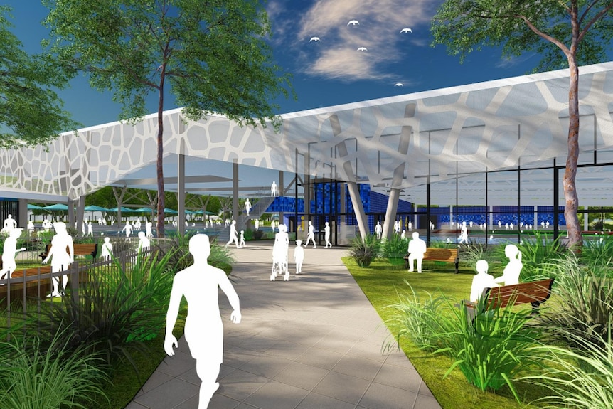 Artist's impression of the glass entrance to a new acquatic centre in Bundaberg.