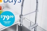 The spiral spring mixer tap is shown in a catalogue on sale for $79.99.