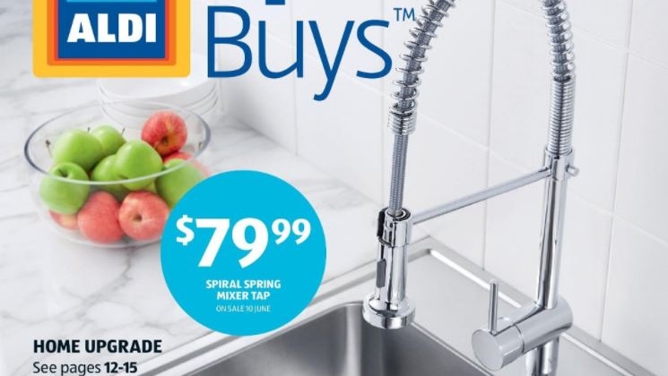 The spiral spring mixer tap is shown in a catalogue on sale for $79.99.