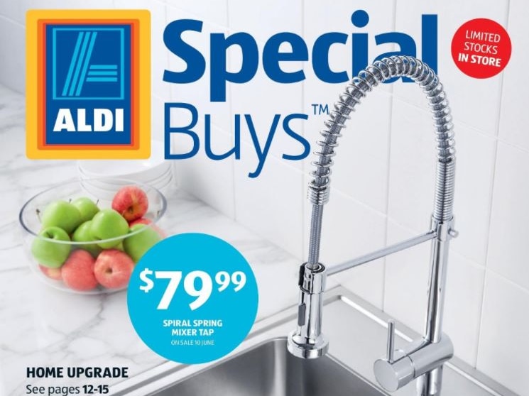 The spiral spring mixer tap is shown in a catalogue on sale for $79.99.