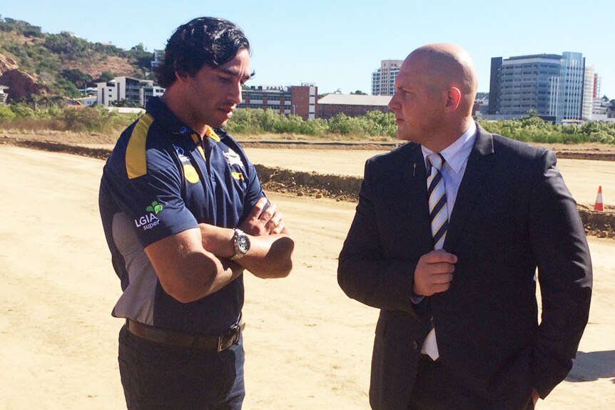 Curtis Pitt and Johnathan Thurston talk about funding for the stadium.
