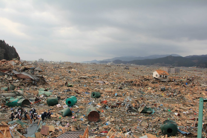 What remained of the town of Rikuzentakata where 80 per cent of homes were swept away by the tsunami.