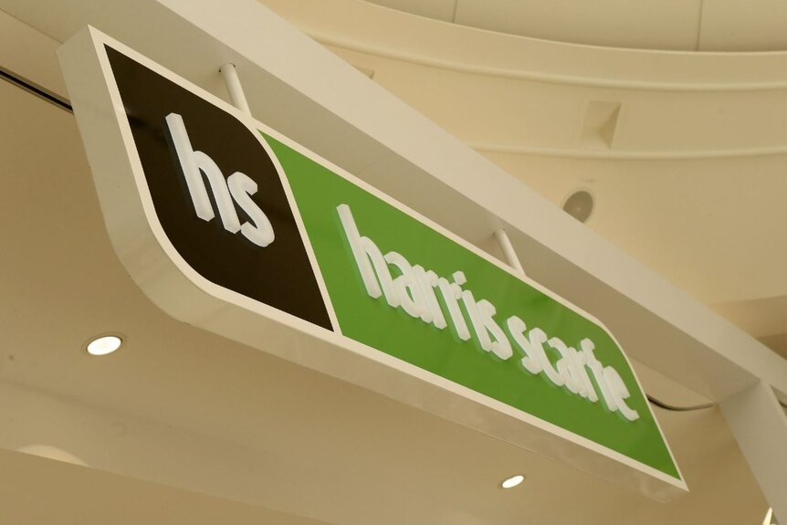 Store sign of Harris Scarfe.