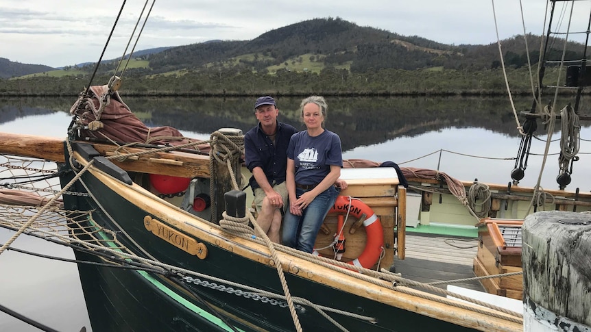 Ea Lassen and David Nash on board their wooden ship Yukon