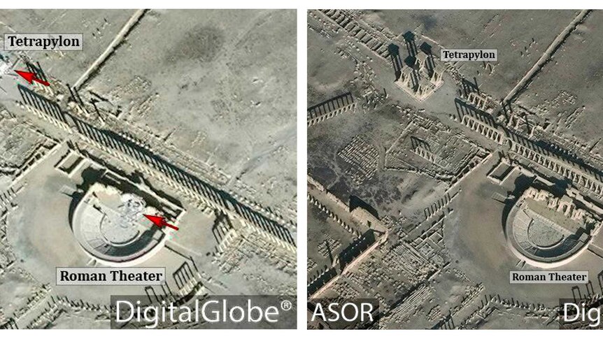 Satellite images show damage at a world heritage site in Palmyra.