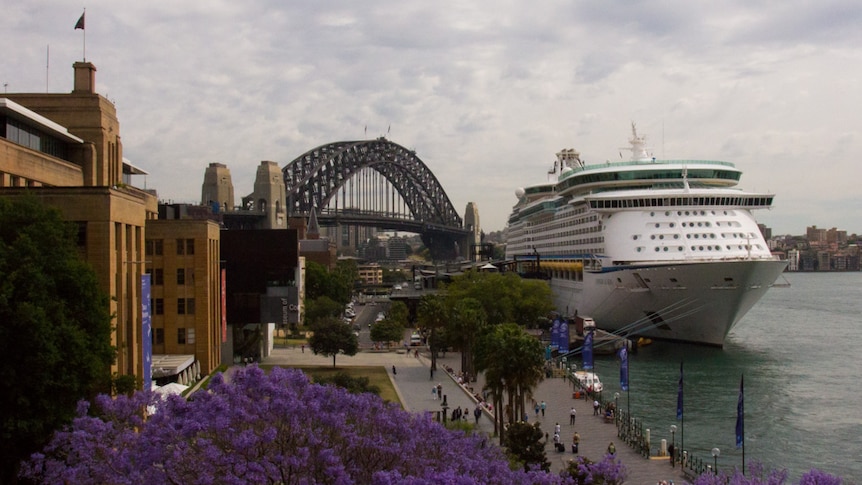 A cruise ship docked at Circular Quay Sydney