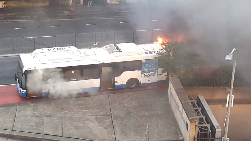 Bus on fire.