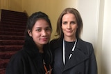 Child slavery victim Sophea Touch with actor Rachel Griffiths.