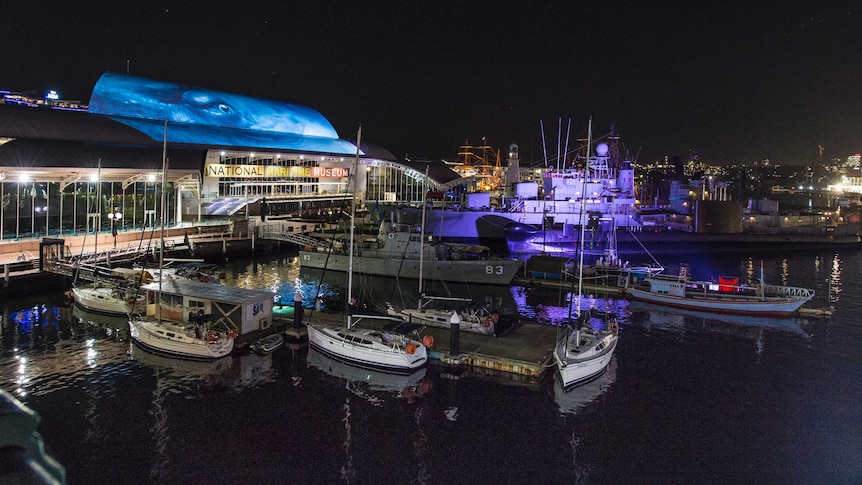Lights projected on National Maritime Museum in Sydney during Vivid Festival