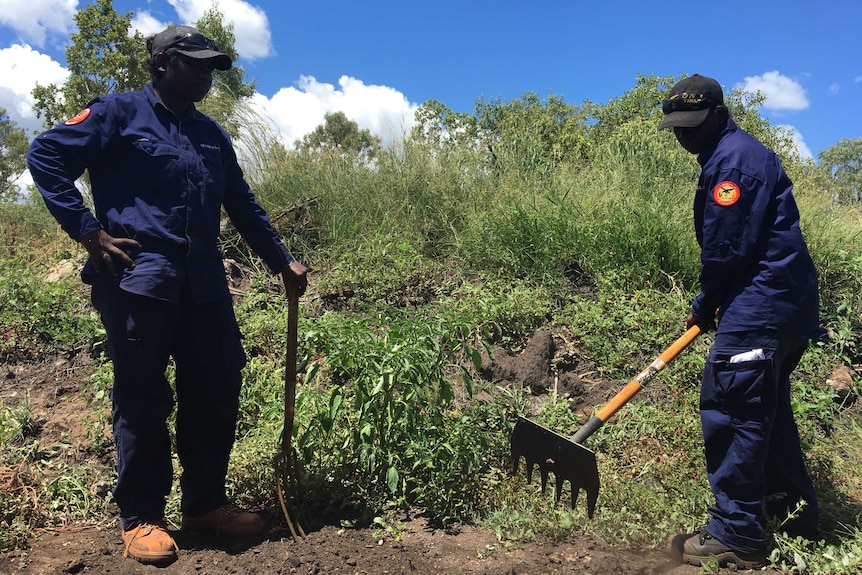 Two rangers working in the sun.