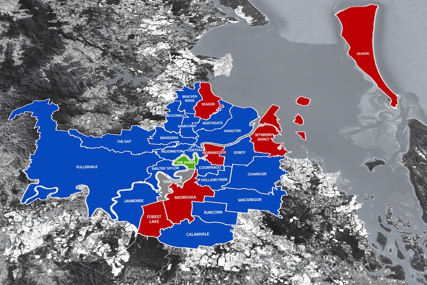 A map of Brisbane council wards by party