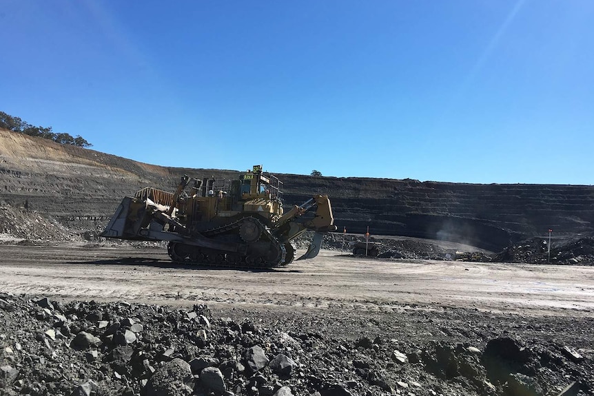 Bulldozer at the New Acland coal mine on Queensland's Darling Downs in August 2017.