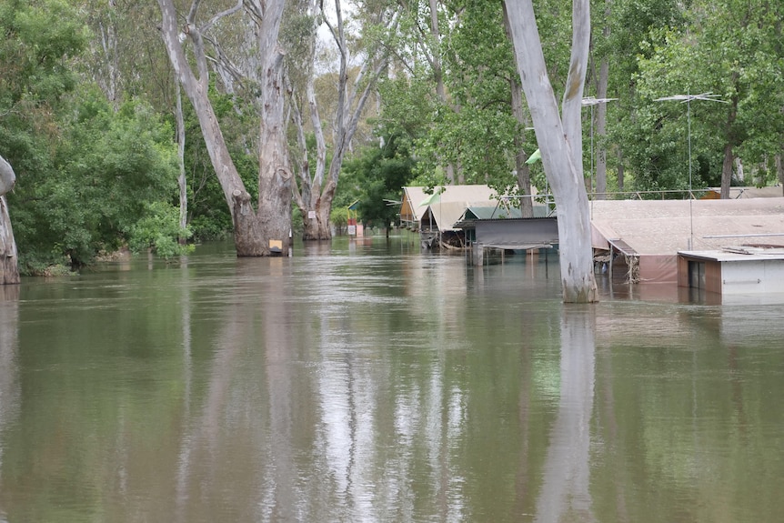 annexes de caravane complètement submergées par l'eau