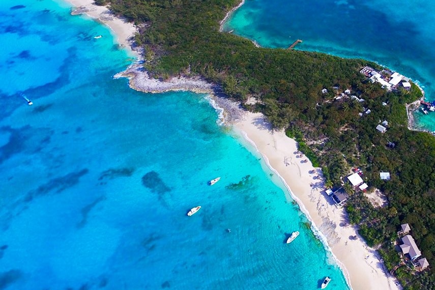 An aerial view of Rose Island in the Bahamas.