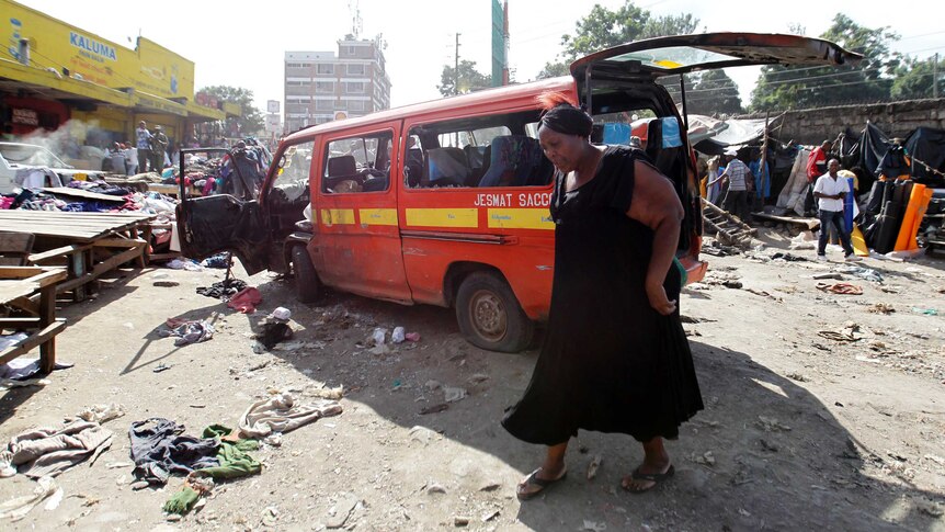 Twin explosions rock Nairobi market