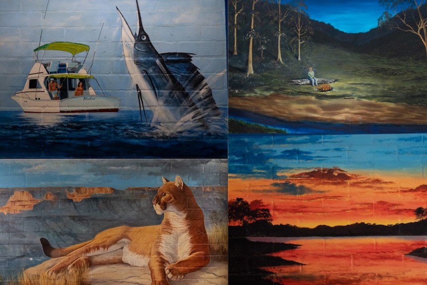 Montage of four murals painted by Leonard Lawson
