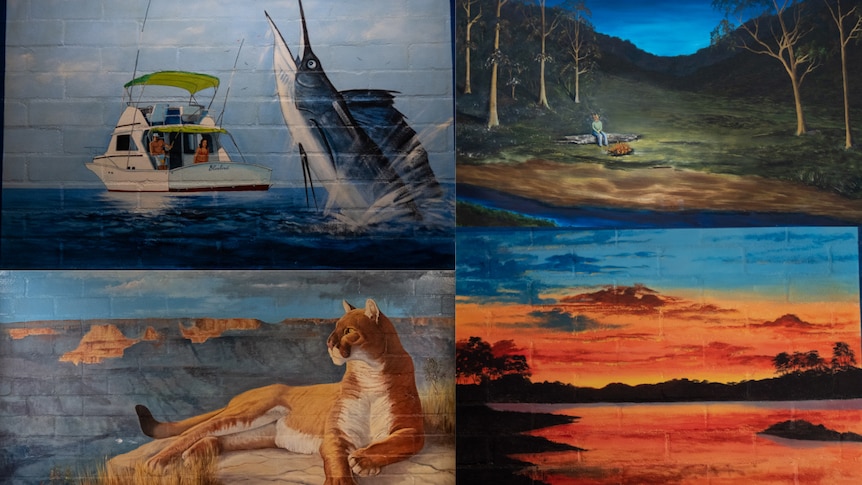 Montage of four murals painted by Leonard Lawson