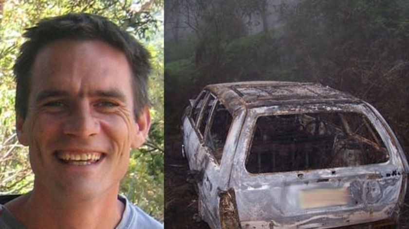 Matthew Digby, 35 (left), and the burnt-out car in which he was found dead