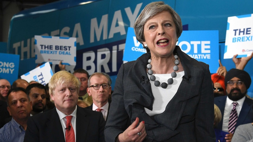 UK Prime Minister Theresa May and Boris Johnson on the campaign trail