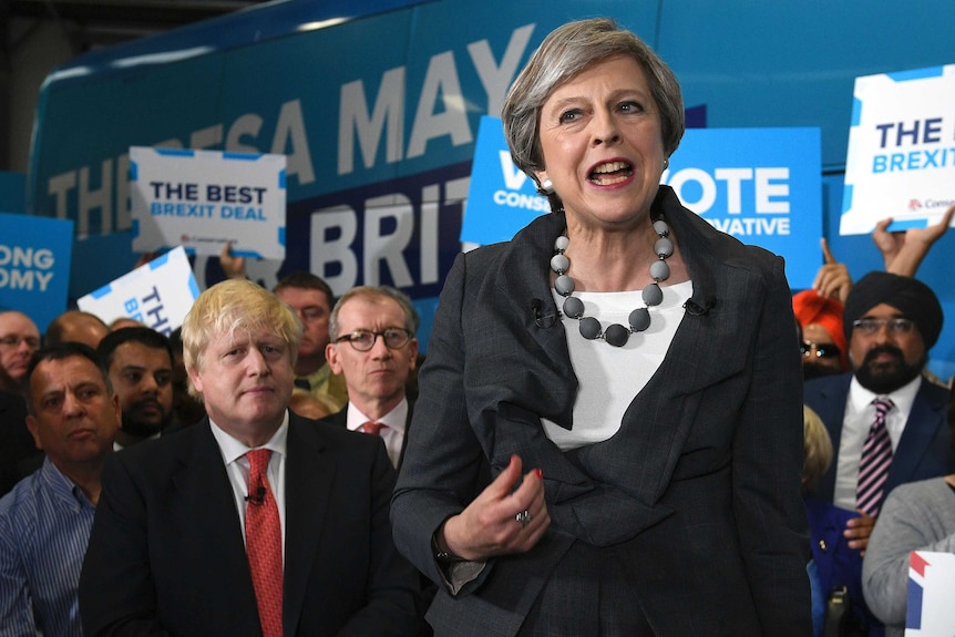 UK Prime Minister Theresa May and Boris Johnson on the campaign trail