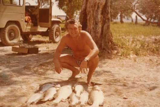 Bob Hawke with a haul of barramundi.