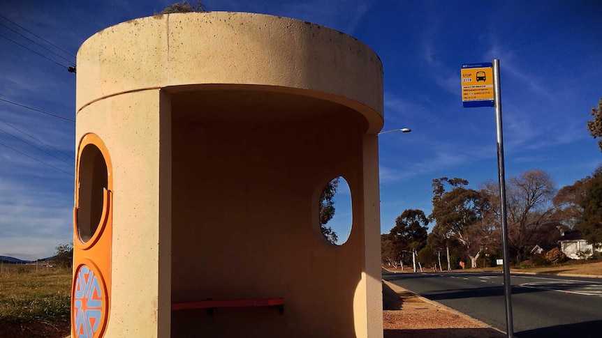 Round bus stop in Canberra