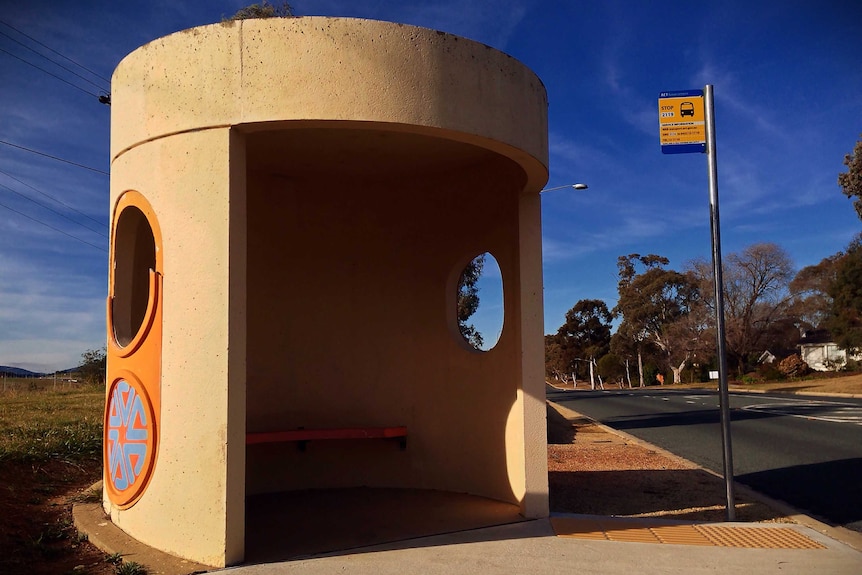Round bus stop in Canberra