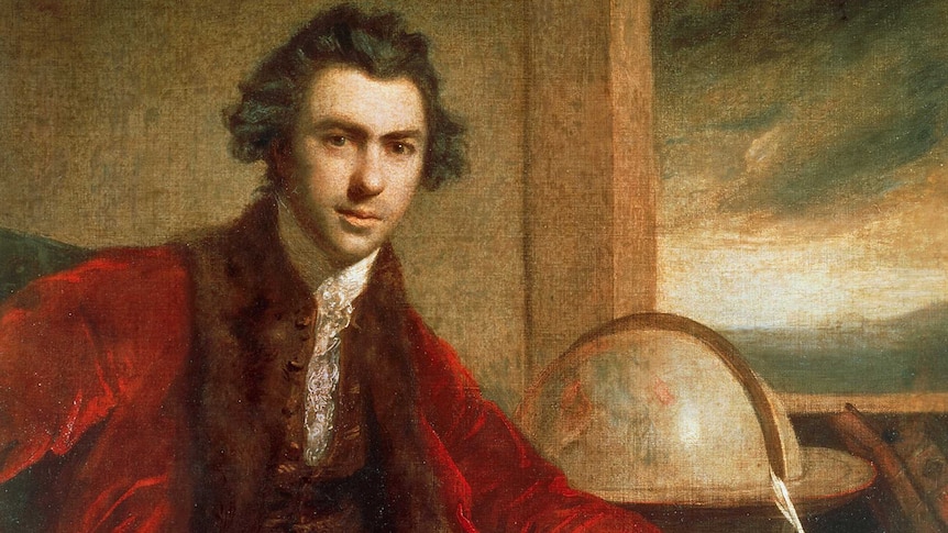 Oil painting of Si Joseph Banks with a globe in background