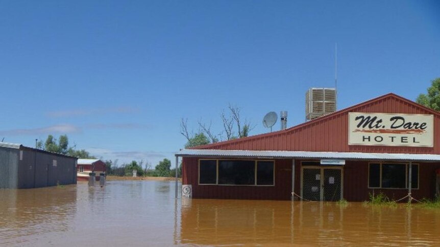 Floodwaters lapped at the Mt Dare hotel in outback South Australia