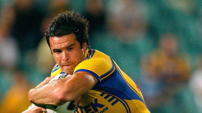 Game-winner...Eric Grothe scored his second try of the night to put the Eels in the lead.