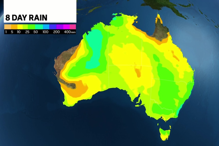 A map of Australia showing expected rainfall.